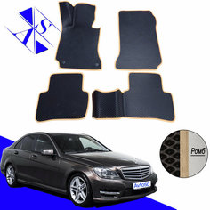 Автомобильные коврики ЕВА/ЭВА/EVA для Mercedes-Benz C-Class W204 / Мерседес-бенц Ц-класс В204 2006- 2015 черный бежевый Avtoso
