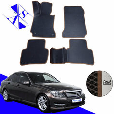 Автомобильные коврики ЕВА/ЭВА/EVA для Mercedes-Benz C-Class W204 / Мерседес-бенц Ц-класс В204 2006- 2015 черный коричневый Avtoso