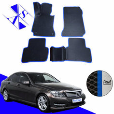 Автомобильные коврики ЕВА/ЭВА/EVA для Mercedes-Benz C-Class W204 / Мерседес-бенц Ц-класс В204 2006- 2015 черный синий Avtoso