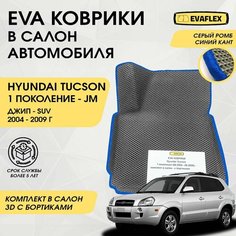 EVA Коврики в салон автомобиля Hyundai Tucson 1 с бортами (серый; синий кант) / Ева коврики Хендай Туксон 1 с бортами Нет бренда