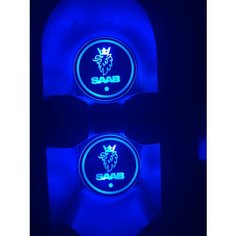 Подсветка подстаканников с логотипом Saab светодиодная Сааб 2шт Shadowlight