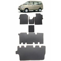 Ева коврики Toyota Town Ace Noah (R40, R50) правый руль 7 мест 1998 - 2001. С вырезом под стояночный тормоз. Второй ряд - диван. / Ева ЭВА сота/ цвет Черный c серой окантовкой. EVA Smart