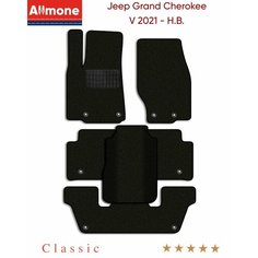 Коврики в салон текстильные Allmone "Классик" для Jeep Grand Cherokee 5 (WL(6мест)) 2021 - Н. В. +3 ряд, черные, 6шт. / Джип Гранд Чероки 5