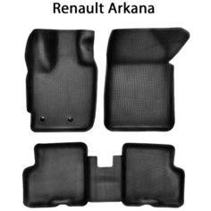 Автомобильные коврики ЭВА с Бортами для Renault Arkana. ЕВА соты от SUPERVIP для Рено Аркана. Черный цвет.