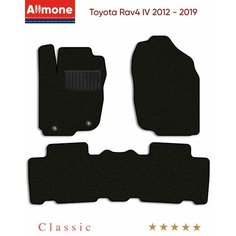 Коврики в салон текстильные Allmone "Классик" для Toyota Rav4 4 (XA40) 2012 - 2019 задний цельный, черные, 3шт. / Тойота Рав4 4