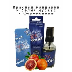 Ароматизатор для дома, офиса, автомобиля/ в машину Елка+Спрей CONTACT SEX POLICE с ароматом "Красный мандарин и белый мускус с феромонами"