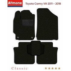Коврики в салон текстильные Allmone "Классик" для Toyota Camry 8 (XV55, XV50) 2011 - 2018, черные, 5шт. / Тойота Камри 8