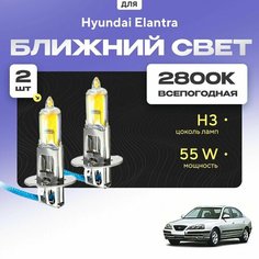 Всесезонные галогеновые лампочки 2800К H3 в ПТФ для Hyundai Elantra III (XD, седан) дорест. и рест. 2000-2010. H3 в туманки для Хендай Элантра. Галоген в противотуманные фары Va24 Ru