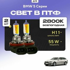 Всесезонные галогеновые лампочки 2800К H11 в ПТФ для BMW 5 Серии F11 (универсал) 2009-2016. H11 в туманки для БМВ 5 Серии. Галоген в противотуманные фары Va24 Ru