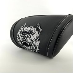 Черная автомобильная подушка под шею на подголовник с вышивкой Питбуль. Отличный подарок автомобилисту! Brave Elephant