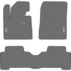 Автомобильные коврики EVA для Hyundai Santa Fe III (2012-2018), с каучуковым подпятником и 2 эмблемами Hyundai, серые с серым кантом, ячейка - ромб Carstar