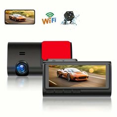 Автомобильный видеорегистратор с Wi-Fi поддержкой / Камера заднего вида / Full HD разрешение / Ночной режим / датчик удара G-Sensor / Управление через смартфон