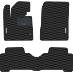 Автомобильные коврики EVA для Hyundai Santa Fe III (2012-2018), с каучуковым подпятником и 2 эмблемами Hyundai, чёрные с чёрным кантом, ячейка - ромб Carstar