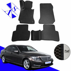 Автомобильные коврики ЕВА/ЭВА/EVA для Mercedes-Benz C-Class W204 / Мерседес-бенц Ц-класс В204 2006- 2015 черный черный Avtoso