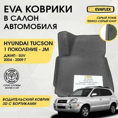 EVA Водительский коврик в салон автомобиля Hyundai Tucson 1 с бортами (серый; темно-серый кант) / Ева Водительский коврик Хендай Туксон 1 с бортами Нет бренда