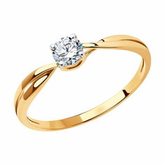 Кольцо помолвочное Diamant online, красное золото, 585 проба, фианит, размер 18.5, ширина 4 мм, прозрачный