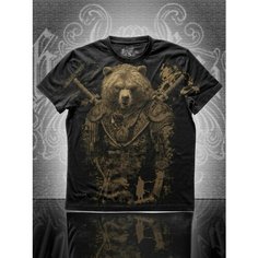 Футболка ROCK BEAR МЕДВЕДЬ САМУРАЙ, размер S (48), коричневый, черный