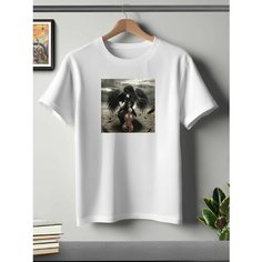 Футболка ONEQ унисекс 60-62 (4XL) размер с принтом Человек с крыльями, белая, размер 4XL, белый