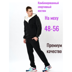 Костюм спортивный теплый мужской на флисе для занятия спортом (с начесом) цвет черный размер 56, размер 56, черный Нет бренда