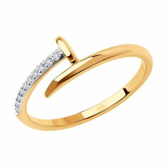 Кольцо дорожка Diamant online, красное золото, 585 проба, фианит, размер 16.5, ширина 5 мм, прозрачный