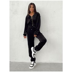 Костюм спортивный MATRESHKA_LOVE Комплект спортивный велюровый MATRESHKA_LOVE,плюшевый мягкий теплый костюм, толстовка и штаны, размер M, черный