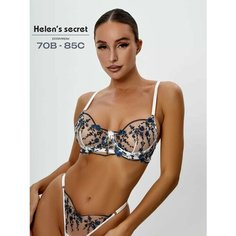 Комплект нижнего белья Helens secret Зима-Весна 2025, размер 70C, синий/белый