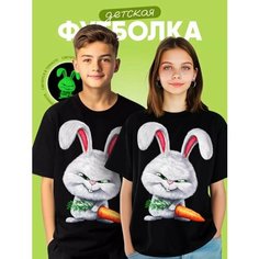 Футболка, 1 шт., размер Заяц морковка 48, черный Нет бренда