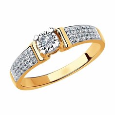 Кольцо помолвочное Diamant online, красное золото, 585 проба, бриллиант, размер 16.5, ширина 4 мм, прозрачный