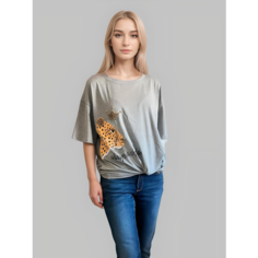 Футболка Футболка женская оверсайз "Сью лео серый меланж, размер one size, серый меланж BY NYK