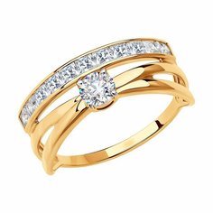Кольцо дорожка Diamant online, красное золото, 585 проба, фианит, размер 17, ширина 7 мм, прозрачный