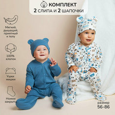 Комбинезон Amarobaby Nature, закрытая стопа, комплект из 2 шт., размер 80-86, синий
