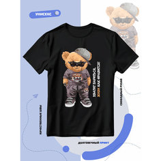 Футболка SMAIL-P с мультяшным медведям и надписью хватит парится, 1 шт., размер L, черный