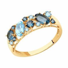 Кольцо Diamant online, красное золото, 585 проба, топаз, Лондон топаз, фианит, размер 20, голубой