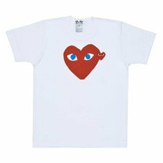 Футболка Comme des Garcons PLAY CDG Play Big Red Heart Blue Eyes T-Shirt, 1 шт., размер 2XL, White / Red