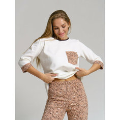Пижама BUY-TEX.RU женская с брюками, размер 50, коричневый/молочный