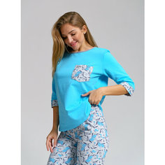 Пижама BUY-TEX.RU женская с брюками, размер 48, голубой-цветы