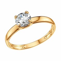 Кольцо помолвочное Diamant online, красное золото, 585 проба, фианит, размер 18.5, ширина 5 мм, прозрачный