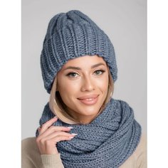 Шапка бини INVERNO Зима для женщин, размер 54-58, джинсовый меланж
