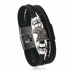 Плетеный браслет Croco Gifts, металл, 1 шт., размер 21 см, серый, черный