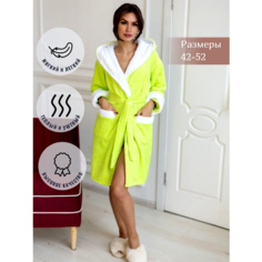 Халат домашний теплый женский с капюшоном на запах, размер M, зелeный Comfort Fashion