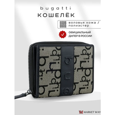 Кошелек Bugatti, фактура глянцевая, гобелен, зернистая, гладкая, черный, бежевый
