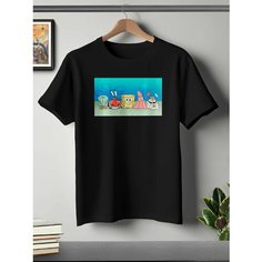 Футболка ONEQ унисекс 56-58 (3XL) размер с принтом Спанч Боб, черная, размер 3XL, черный