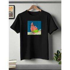Футболка ONEQ унисекс 56-58 (3XL) размер с принтом Спанч Боб, черная, размер 3XL, черный