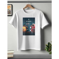 Футболка ONEQ унисекс 50-52 (XL) размер с принтом Коби и Джордан, белая, размер XL, белый