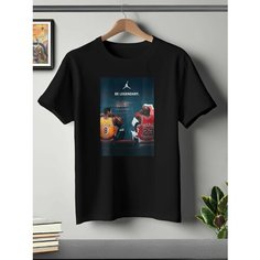 Футболка ONEQ унисекс 50-52 (XL) размер с принтом Коби и Джордан, черная, размер XL, черный