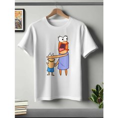 Футболка ONEQ унисекс 50-52 (XL) размер с принтом Губка Боб, белая, размер XL, белый