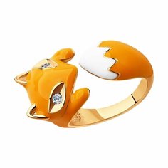 Кольцо Diamant online, серебро, 925 проба, золочение, эмаль, фианит, размер 17, желтый, бесцветный