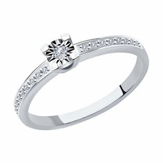 Кольцо помолвочное Diamant online, белое золото, 585 проба, бриллиант, размер 17, ширина 4 мм, прозрачный