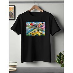 Футболка ONEQ унисекс 50-52 (XL) размер с принтом Миньоны, черная, размер XL, черный