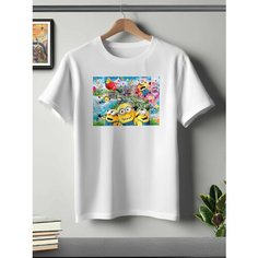 Футболка ONEQ унисекс 50-52 (XL) размер с принтом Миньоны, белая, размер XL, белый